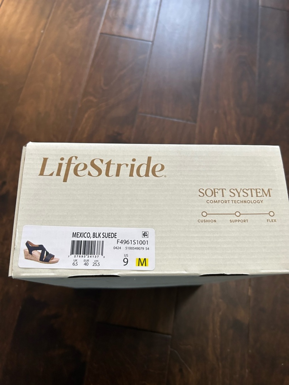 Life Stride Black Mexico Suede Crisscross Cork-Style Wedge Sandals - Picture 4 of 4